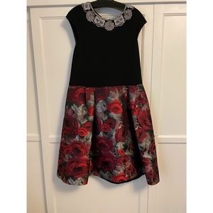 Rose Jacquard Dress w/ Jeweled Collar